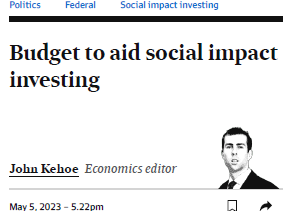 AFR: Social Impact Investing and Youth Foyers. Budget 2023