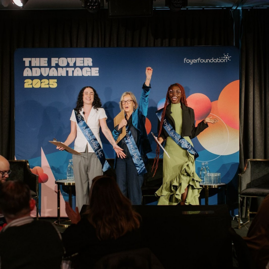 Jan Owen AM with Ambassadors Caitlyn and Honorata at the 2025 Foyer Advantage